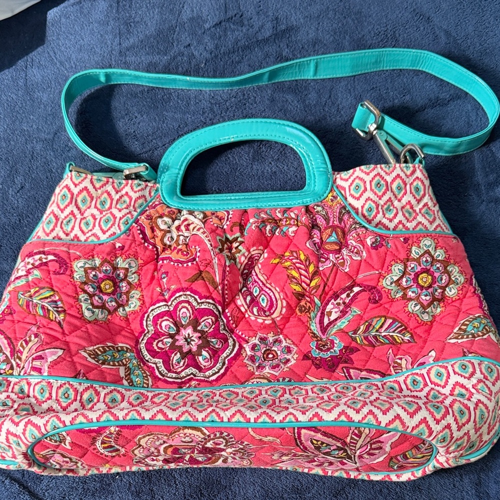 Vera Bradley Quilted Floral Shoulder Bag in Pink and Teal